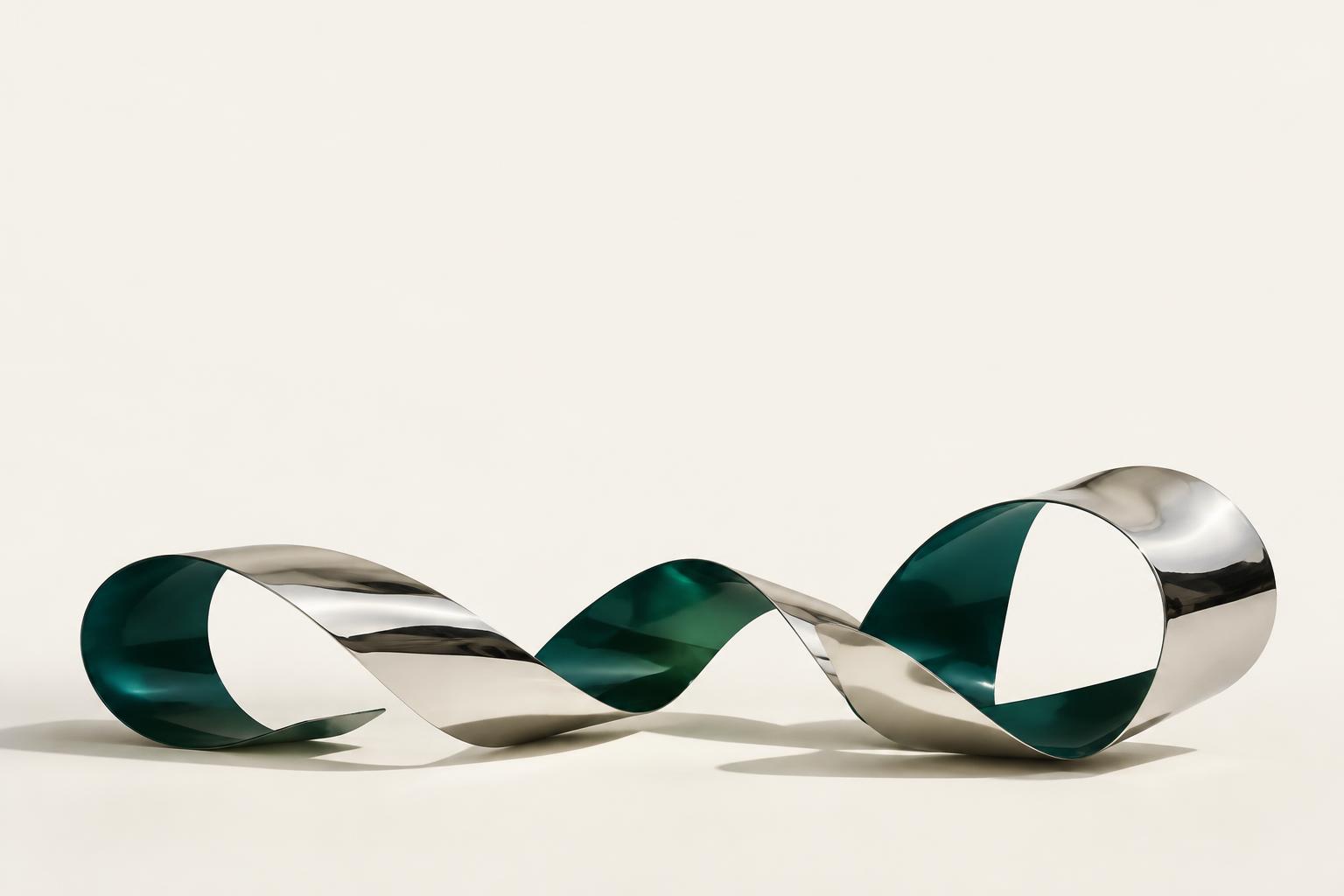 Sculptural teal and chrome ribbon